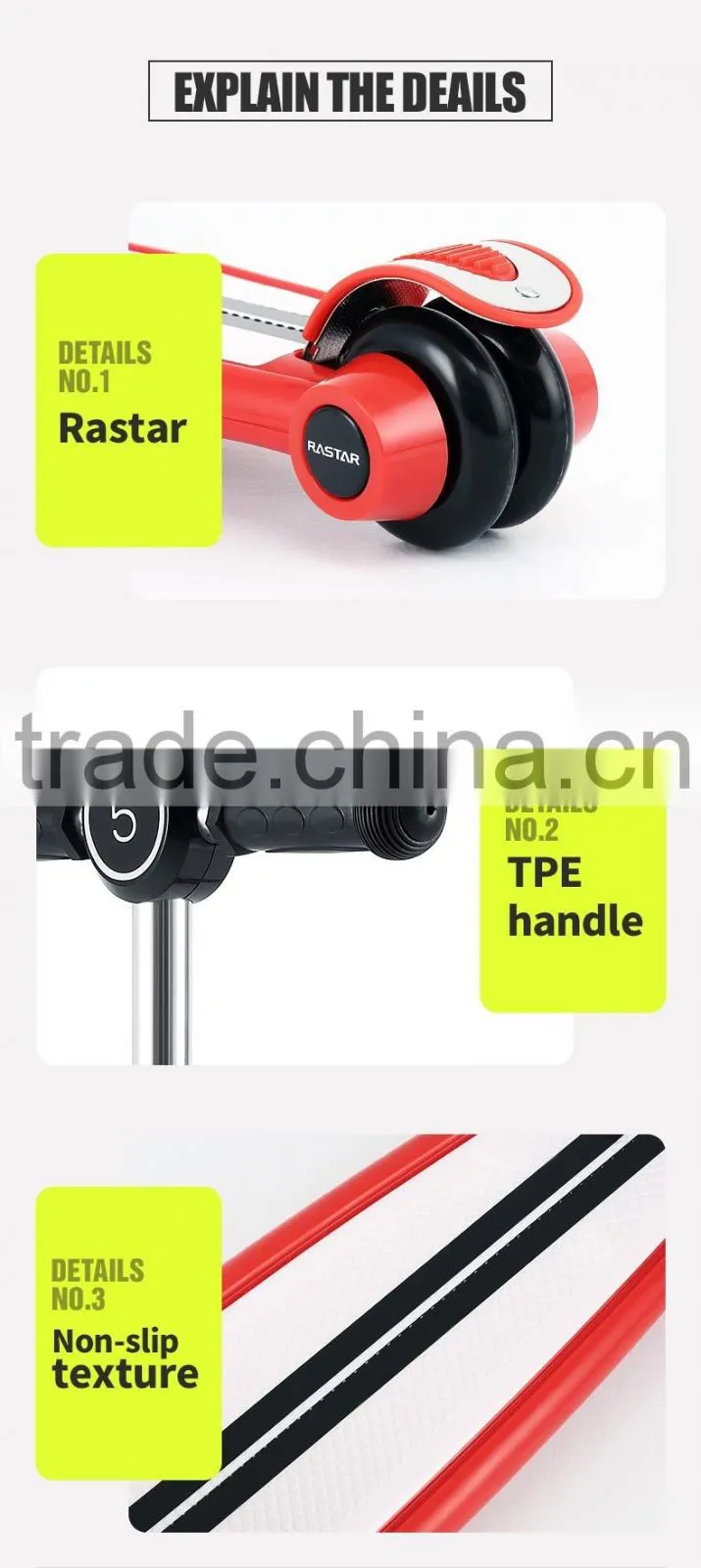 Rastar kid toy china stunt toy flash light scooter 3 wheels