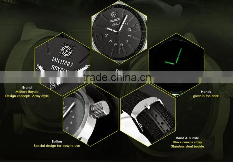 Brand Men's Nylon Aviator Watch Strap Military Royale Watch MR075