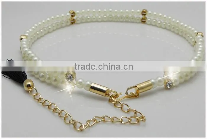 Newest Casual Trend Beautiful Belt ,Fashion Lady's Woven Rhinestones Pearl Belt