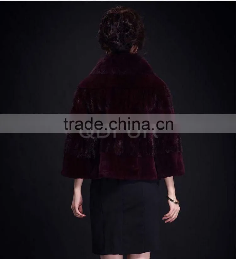 QD29676 equestrian silver fox fur with mink fur leather jacket