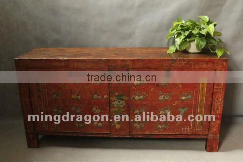 Chinese antique furniture pine wood shanxi two door hand painted cabinet