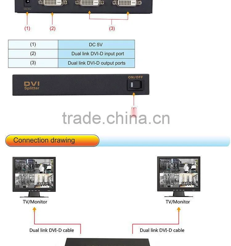 1input 2 output distributor x2 video distribution 2 ports DVI splitter