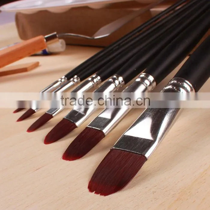 Wood Black Handle Nickel Plated Copper Circle Paint Brush Set