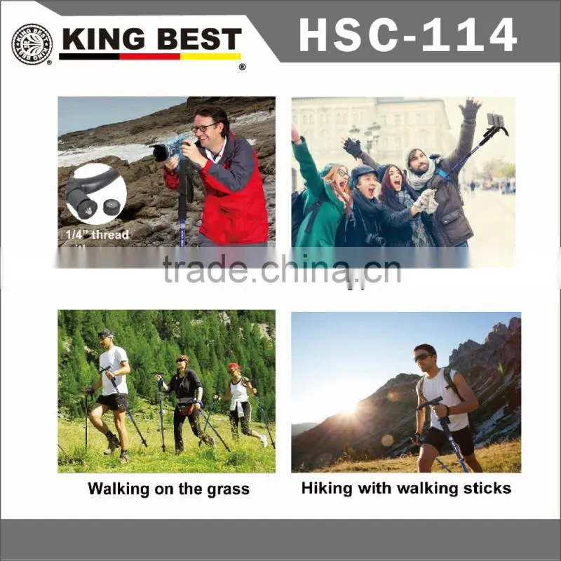 KINGBEST 2016 carbon trekking pole 4-SECTION Nordic walking sticks With Phone Holder With Compass nordic walking stick