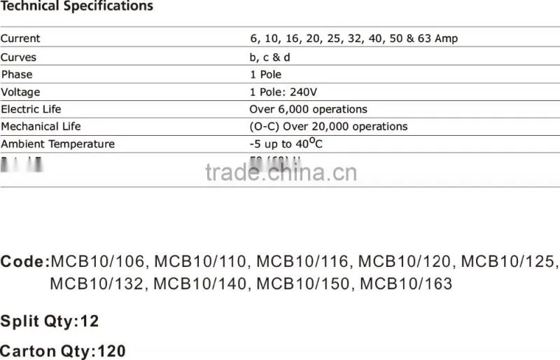 Hot sale 10ka mcb b d c curve mini circuit breaker 1 pole 50/60hz