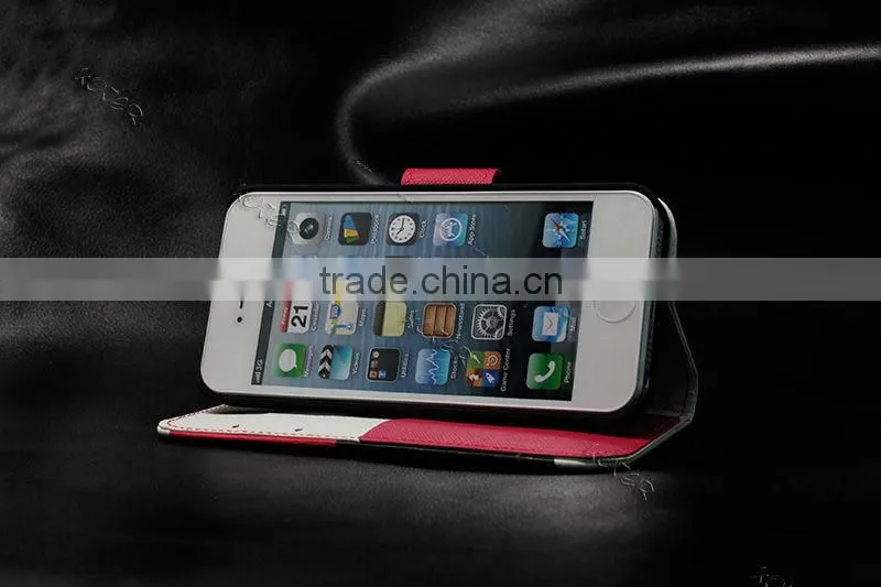 Colorful PU leather book case for iphone 5 with Card Slots inside