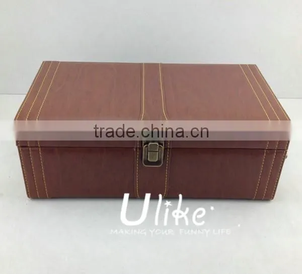 Hot Sell Fashion PU Leather Wine Gift Package With Handle leather wine box package for three bottles with wine accessories