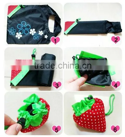 190T Polyester foldable strawberry Bag for shopping