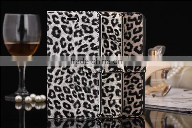Hot Gray Color Leopard Design Leather Wallet Case Cover for iPhone 6
