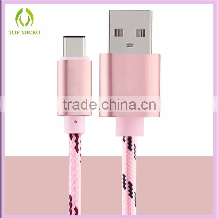 2016 Fashion Portable Fast Charging Nylon Cable Type-C to USB2.0 Data Line