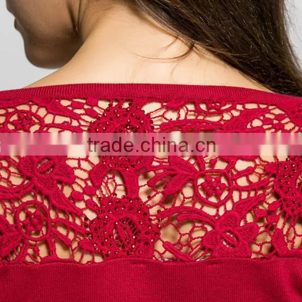 Women's geometric striped lace hollow-out sweater
