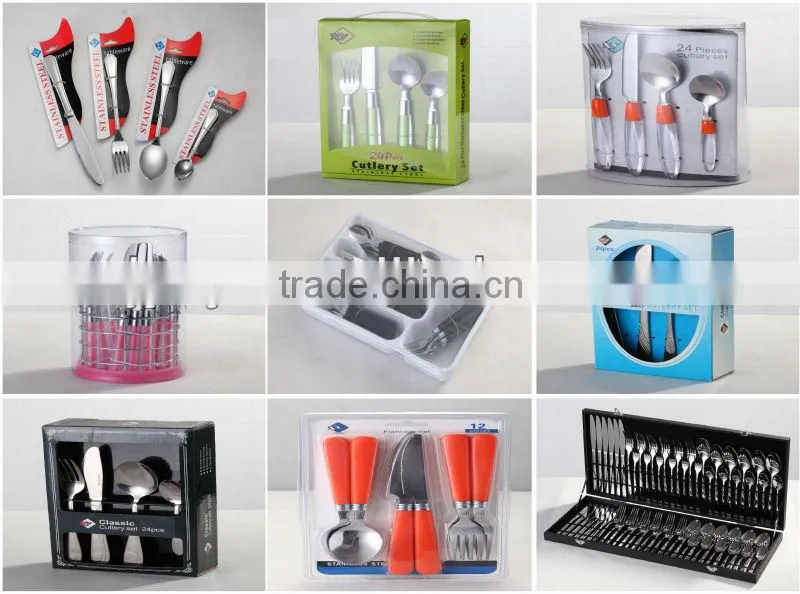 6PCS Color PP Machine Polish Stainless steel Plastic Handle Fork and Spoon Set With Blister Packing