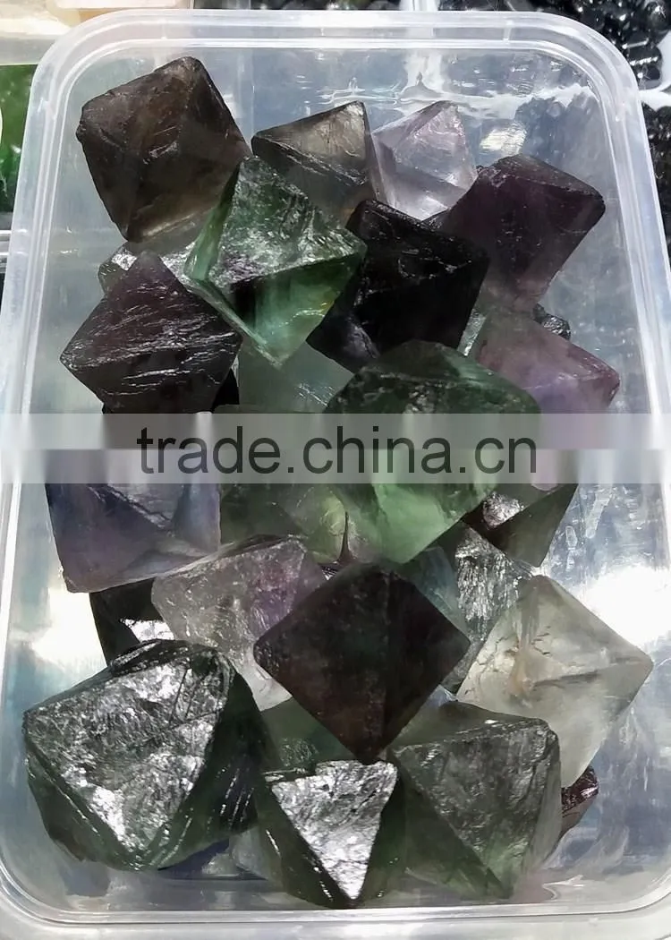 natural rough fluorite octahedron crystal polyhedra quartz doulbe pyramids