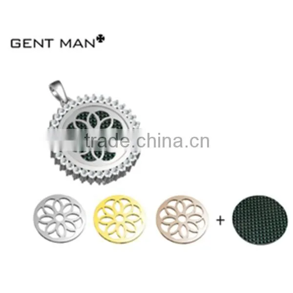 antique old black flower pattern circle shaped custom stainless steel pendant for women