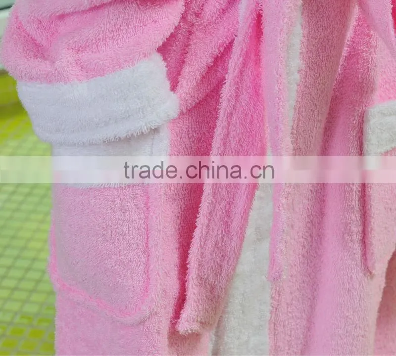 Cheap 100 cotton terry pink toddler girls bathrobes with white border