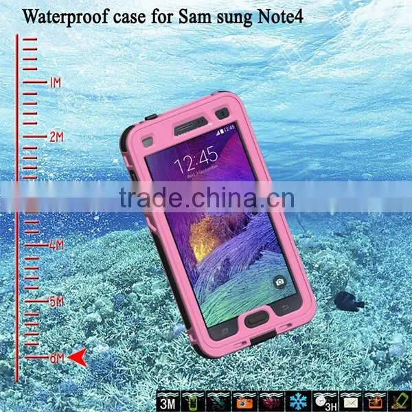 For Samsung Note 4 Waterproof Shockproof Case With Button Pink
