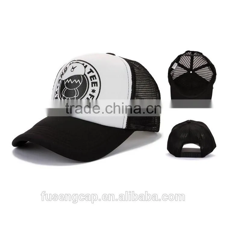 100% polyester high quality black circle printing logo custom 5 panel hats