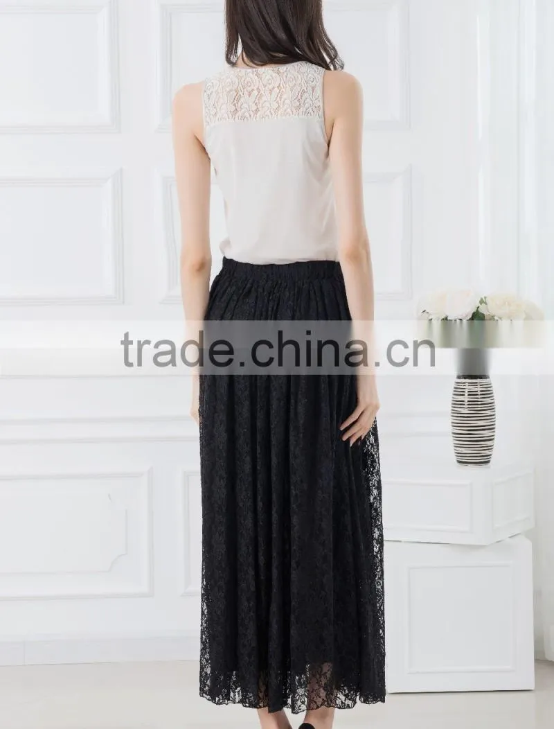OEM Cheap price metalic lace suits designs tank tops with lace maxi skirt black woman casual wear