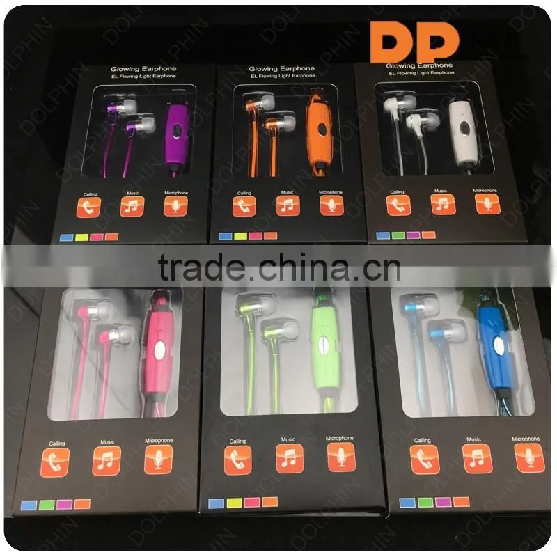 Cheap Fashion visible flow light EL earphone glow earbuds customized logo