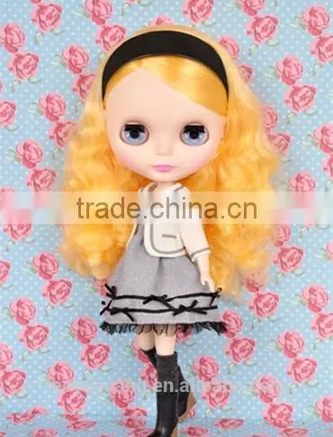 High quality long yellow deep curly neo blythe doll wig