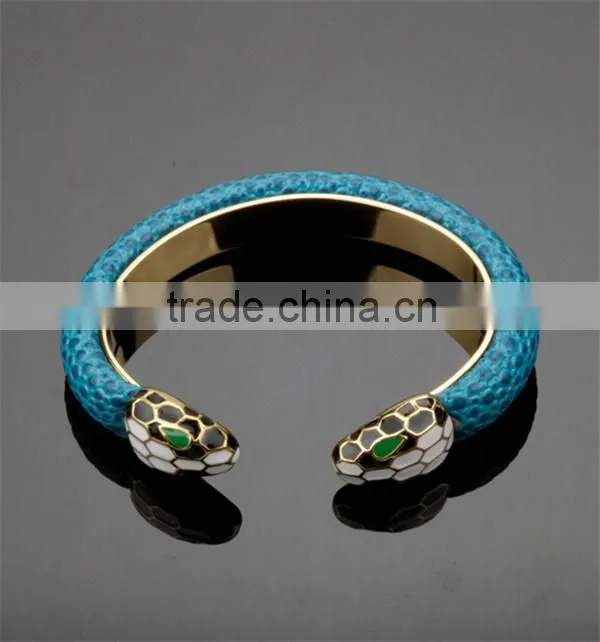 2016 Fashionable stainless steel gold plated snake bangle jewelry europe brand leather bracelet
