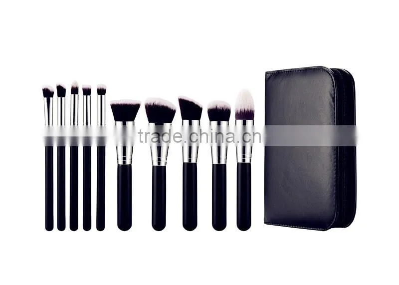 High-end 10pcs black cosmetic brush set bag