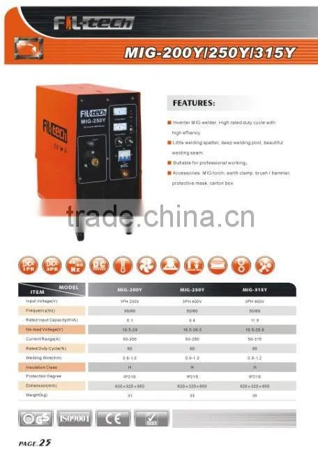 INVERTER MIG WELDER/WELDING MACHINE MIG-200Y/250Y/315Y