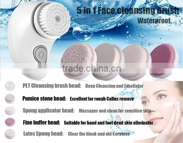 Battery operated 5 in 1 facial cleansing brush with pumice stone callus remover function