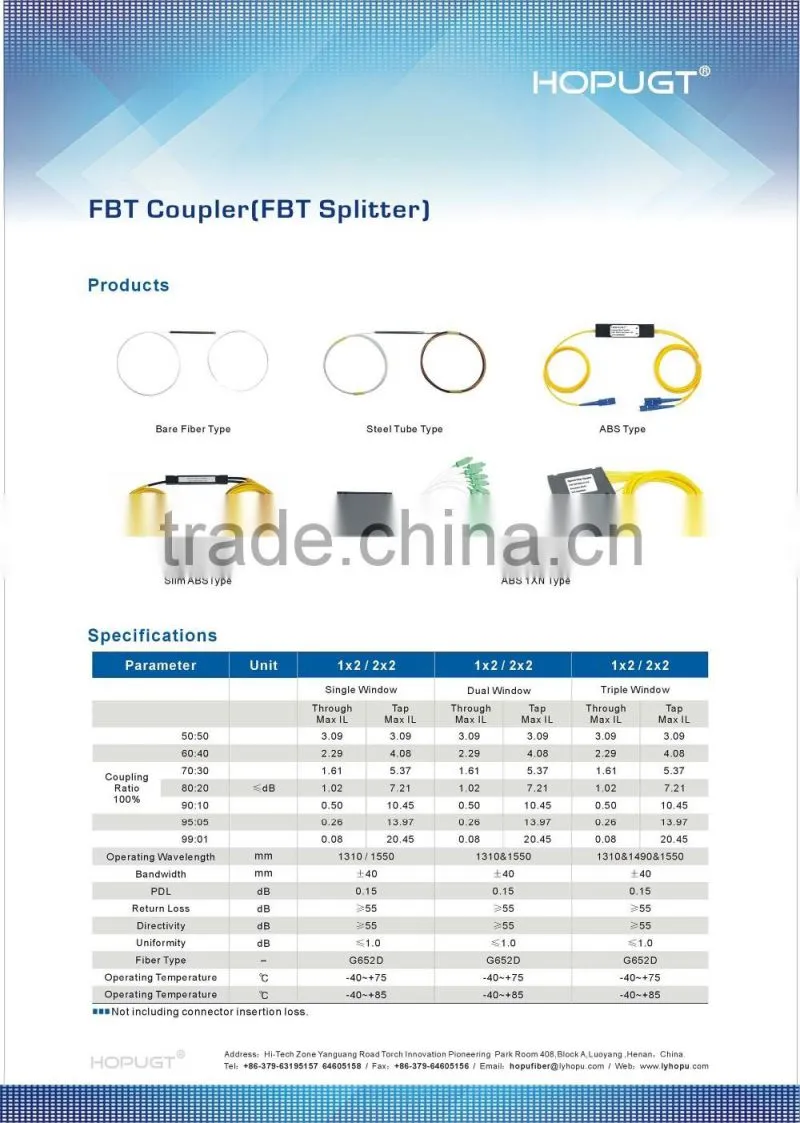 factory direct selling fused coupler, FBT coupler, Fused biconical taper coupler