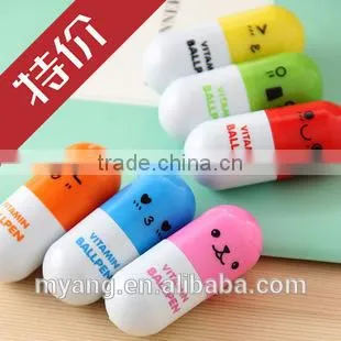 Promotional Creative plastic ballpoint pen with pill shaped top ,Capsule ballpoint pen,Vitamin ball pen
