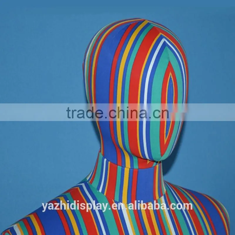 Articulated male Dress Form with Half-Leg -- Striped Linen mannequin