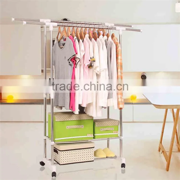 Rolling Clothes Rack Hanging Garment Bar Portable Adjustable Heavy Duty Hanger