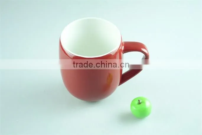 Red colored ceramic stoneware milk mug with handle / unique shaped glazed mugs