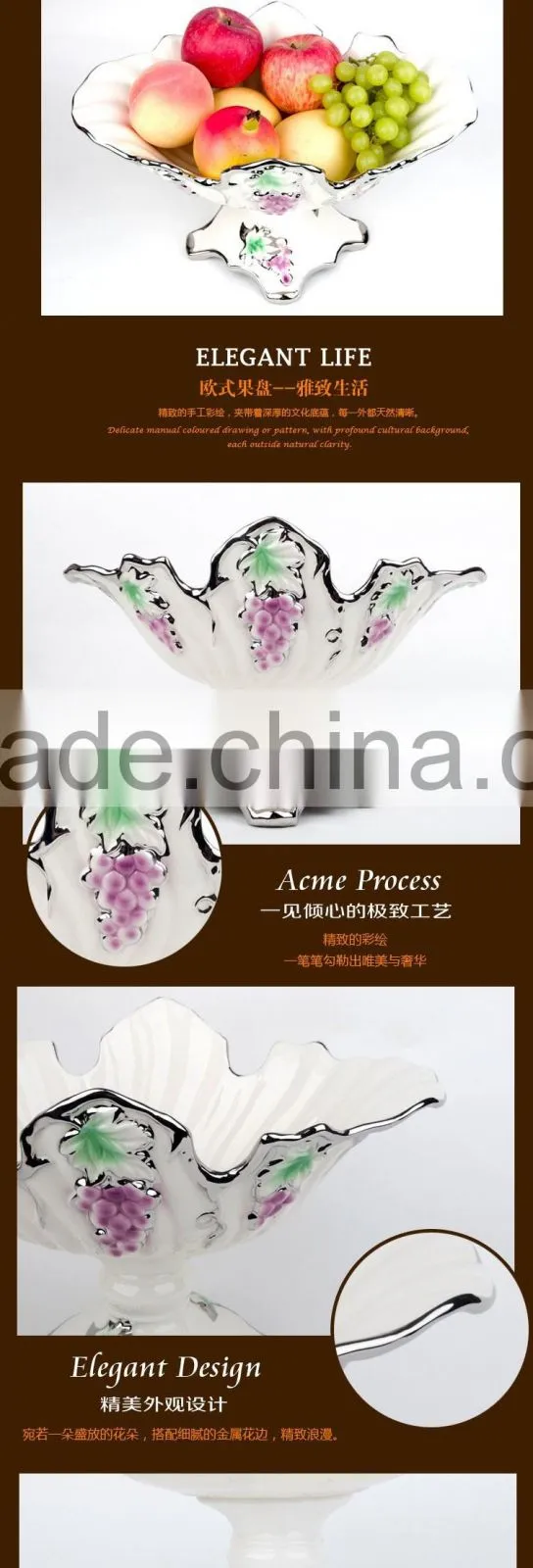 Wholesale ceramic candy dish golden,fruit tray ceramic material