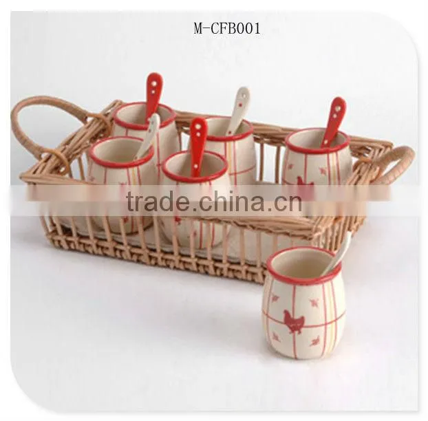 Exquisite rectangle wicker coffee cup basket with swing handle
