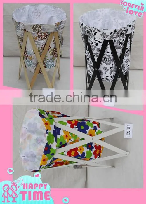 Haixin Crafts High Quality Wooden Foldable Laundry Basket/Hamper
