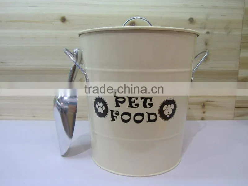 Metal pet food container/galvanized dog food storage bin/household canister with spoon