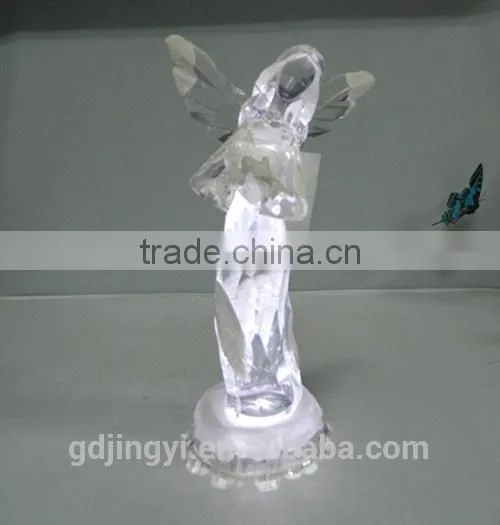 4.5V LED light acrylic snow holding heart angel for Valentines decoration