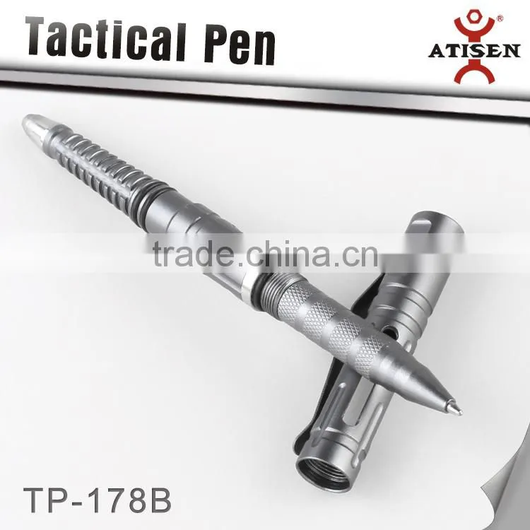 Silver 6061Aluminum steel Hollow out Tactical ball point pen,glass breaker 2 in 1 TP-178B