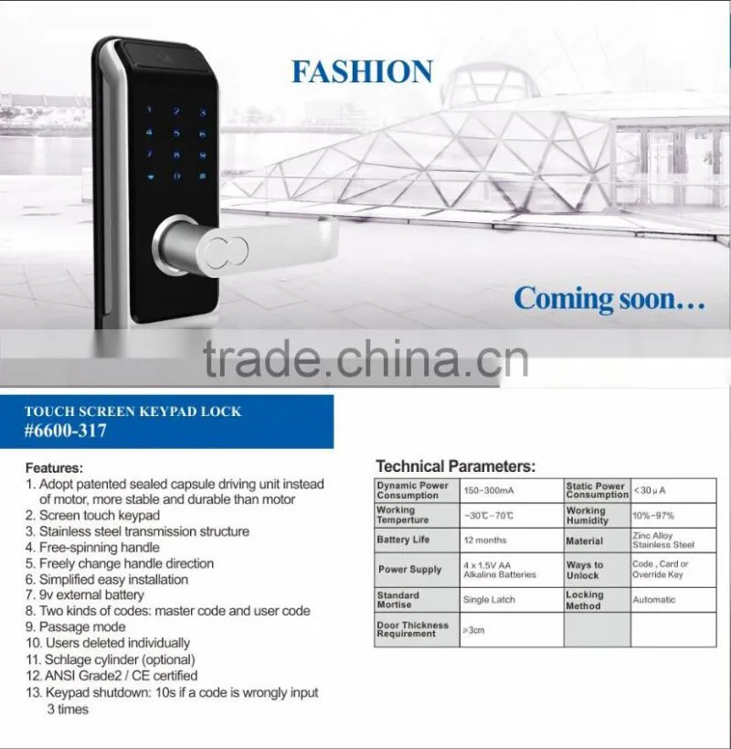 smart digital password code RFID Card fingerprint lever lock for sliding glass door