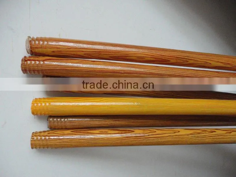 Wood grain PVC coated wooden broom handle