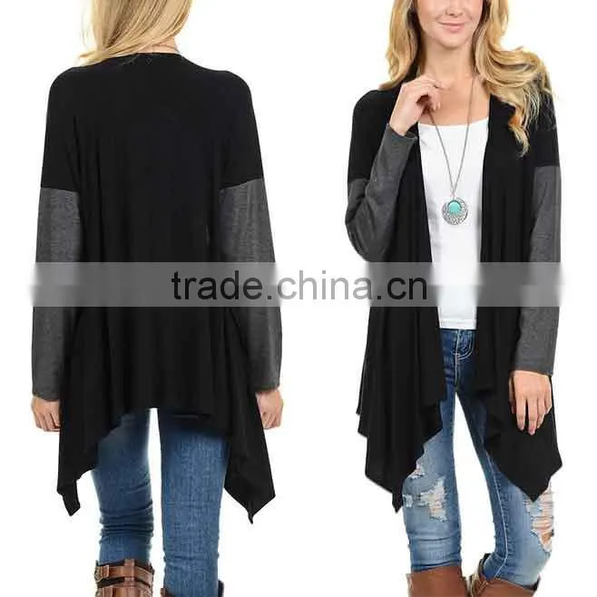 Stylish Girls Ladies Women Fashion 95% Rayon 5% Spandex Black Open Cardigan with Long Sleeve Cardigan Sweaters Wholesale
