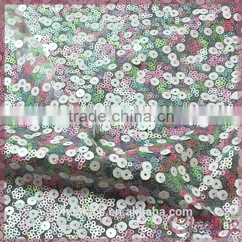 Colorful wholesale cheap allover sequin lace fabric for party dress
