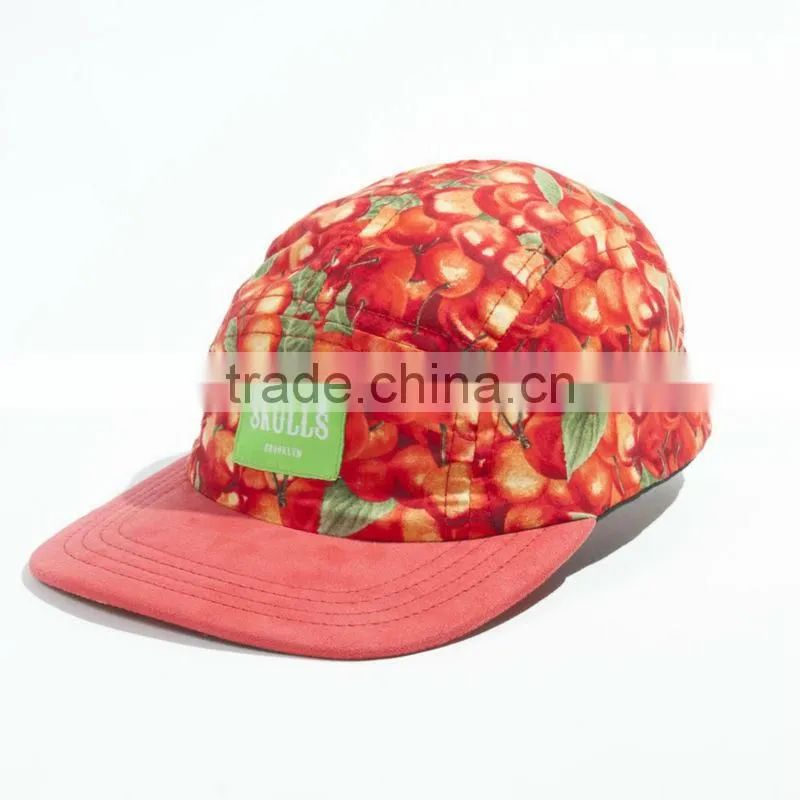 Fruit pattern 5 panel hat custom cotton 3D digital printed 5 panel hat