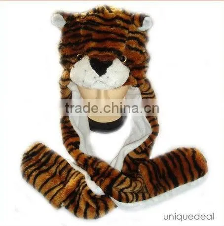 Fashion long mittens scarf set plush winter animal hats for adults
