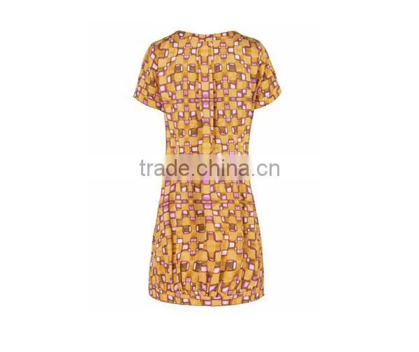 new fashion europe style ladies' close fit printed zip-up short-sleeved old fashion dresses