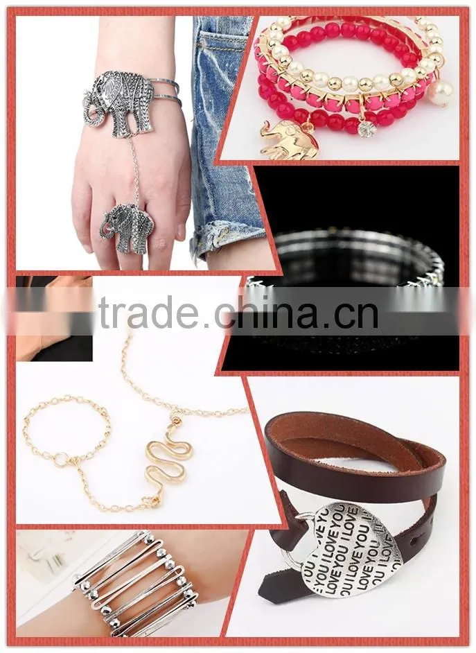 2016 unique double layer beades metal cuff bangle elastic stone beaded cuff bangle diy beaded bangle