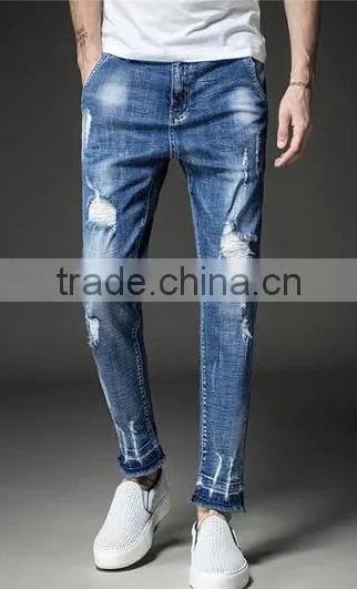 New style skinny fit denim jeans pent men's ripped distressing custom made jeans pants