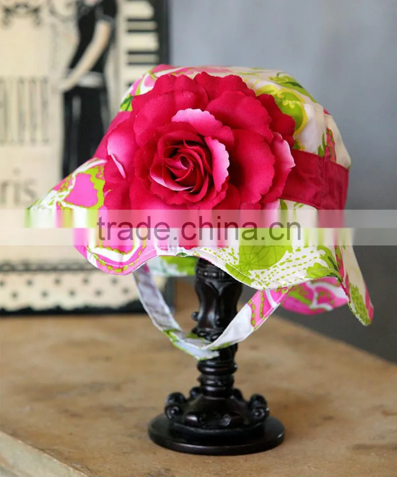 New Design Girl Sunhat Green And Pink Girl Floral Sunhat Girls Wear A-NP-KC905-403