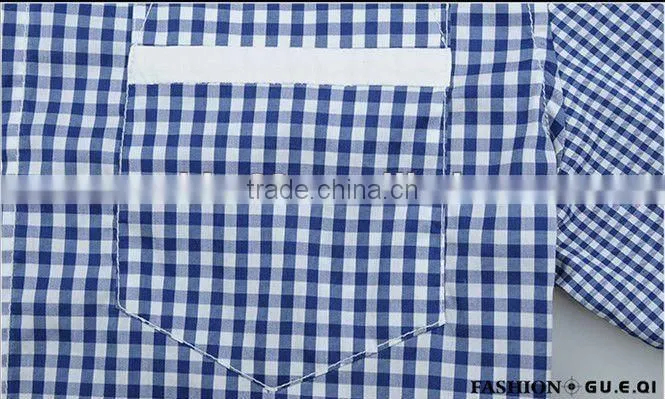 contrast color check shirts men shirts with pocket